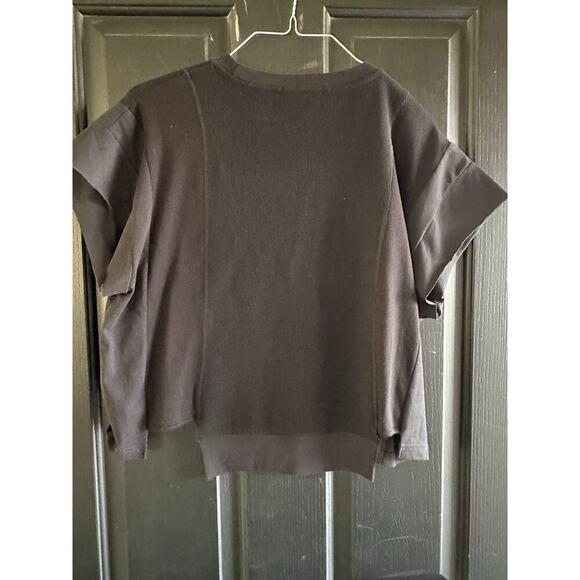 T by Alexander Wang Black Waffle Jersey Rib Combo Cap Sleeves Top Size Medium - Picture 12 of 14